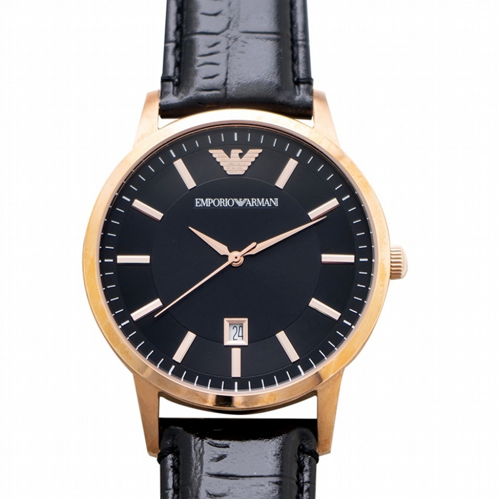 Emporio Armani Renato AR2425 43mm Large Black Dial Gold Tone Men's Watch - Picture 2 of 15